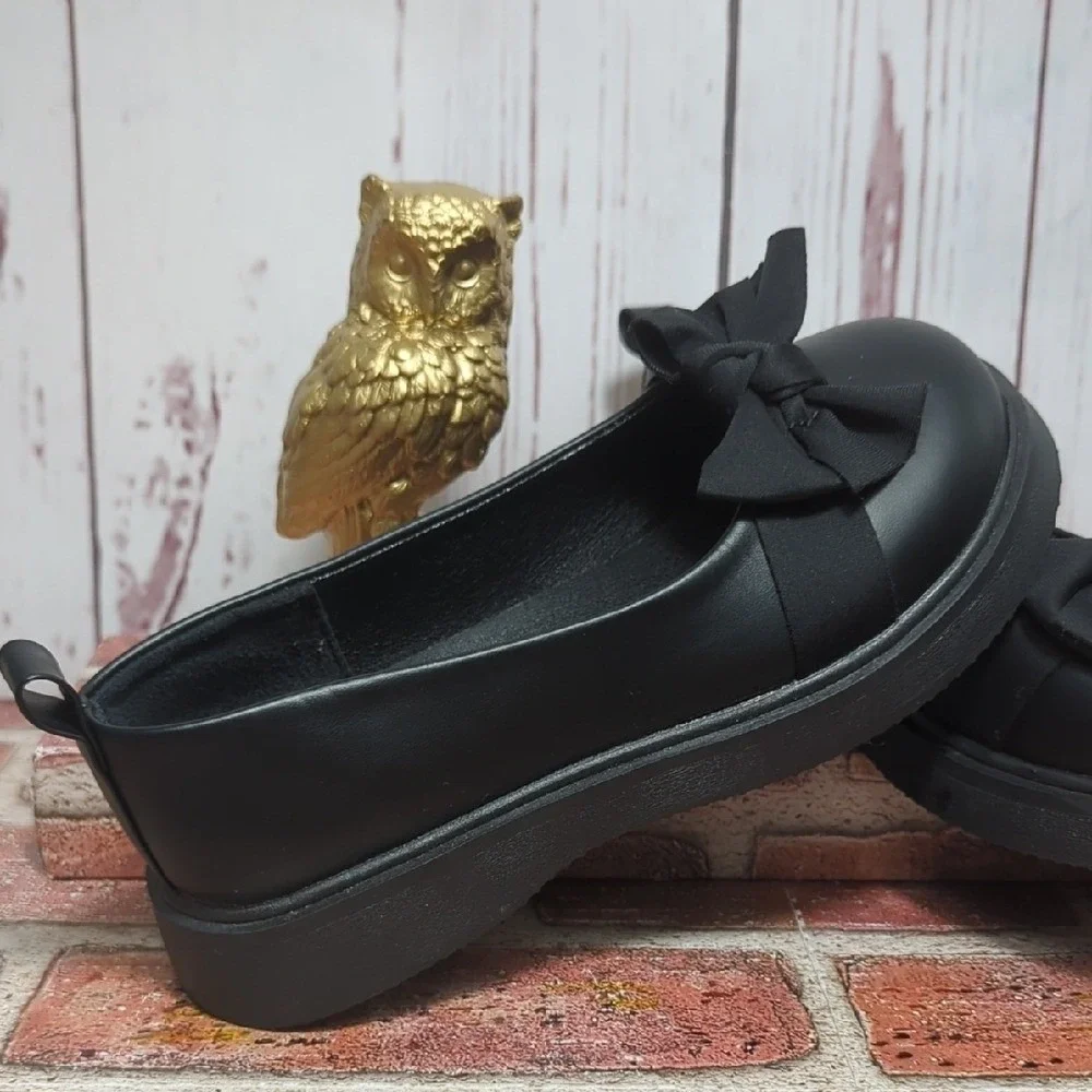 Black Youth Girls Size 3 Mary Jane Platform Slip On Bow Whimsigoth Dark Academia
